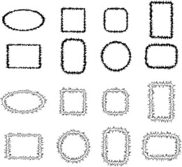 Hand drawn brush frames icon set. Vintage doodle sketch picture frame. Blank black cadre sketches painted by hands flat line vector collection isolated on transparent background. decorative elements.