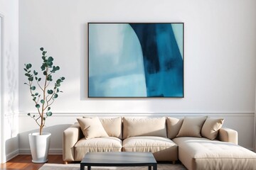 Frame mockup, Living room wall poster mockup. Interior mockup with house background. Modern interior design.	
