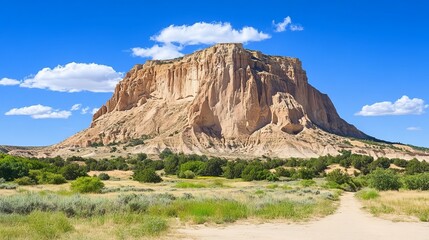 Fototapeta premium Sandstone Mesa Under Blue Sky, Desert Landscape