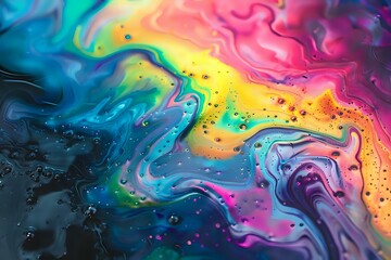 Fototapeta premium Vibrant Hues Flowing Dynamically: Abstract Swirls of Color in Fluid Motion, Creating a Mesmerizing Visual Symphony of Rainbow Tints and Shades with Psychedelic Undertones;