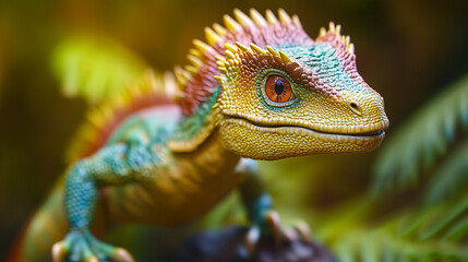 Obraz premium Colorful lizard figurine in a tropical setting