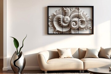 Frame mockup, Living room wall poster mockup. Interior mockup with house background. Modern interior design.	
