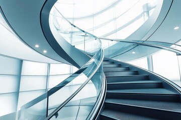 Sleek modern spiral stairs in an innovative office building contemporary design futuristic environment aesthetic viewpoint architectural concept