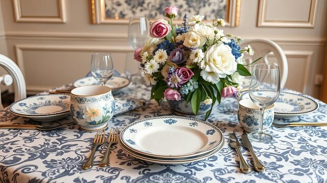 Elegant blue and white floral ceramic plate for table settings or display, adds sophistication to dining experience, blue, plate