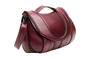 Vinous Leather Handbag for Women isolated on transparent Background