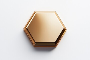 A hexagonal button with a metallic gradient finish placed on a clean white background.