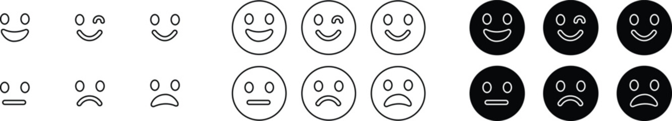 Emoticons icon set. Emoji faces collection flat and line vector style isolated on transparent background. Happy and sad, good and bad emoji. Cartoon symbol feedback rating emoji use for web and app