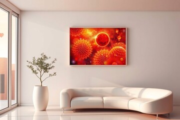 Frame mockup, Living room wall poster mockup. Interior mockup with house background. Modern interior design.	
