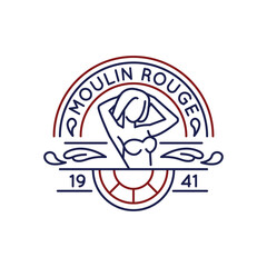 Simple Logo with Moulin Rouge icon. Simple Logo with burlesque woman icon for social media, app, and web design. Vector illustration