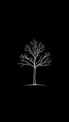 A minimal phone HD wallpaper with a simple white line illustration of a tree on a black background.

