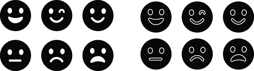 Emoticons icon set. Emoji faces collection flat and line vector style isolated on transparent background. Happy and sad, good and bad emoji. Cartoon symbol feedback rating emoji use for web and app
