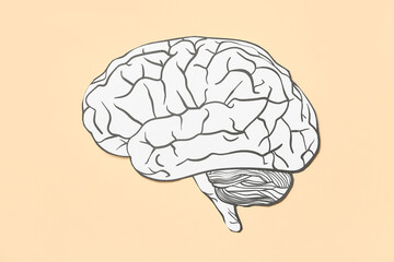 Paper human brain on beige background