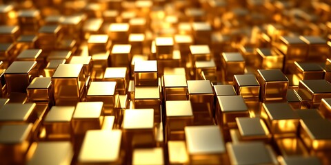 Obraz premium Abstract gold cube background. Shiny golden blocks texture.