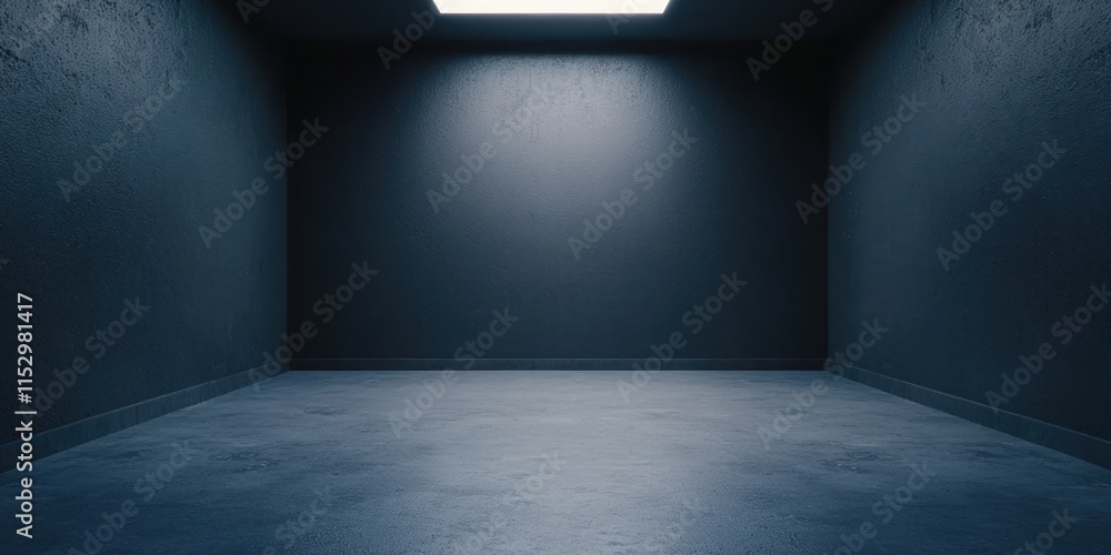 Poster military prison control concept. a dimly lit, empty room with dark walls and a single overhead light