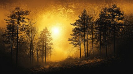 Obraz premium Dramatic Forest Scene with Bright Light and Shadows