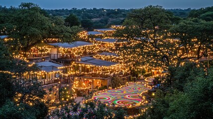 A beautifully lit outdoor venue surrounded by trees, perfect for events and gatherings.