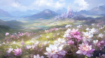 Serene Floral Valley with Crystal Palace Vista