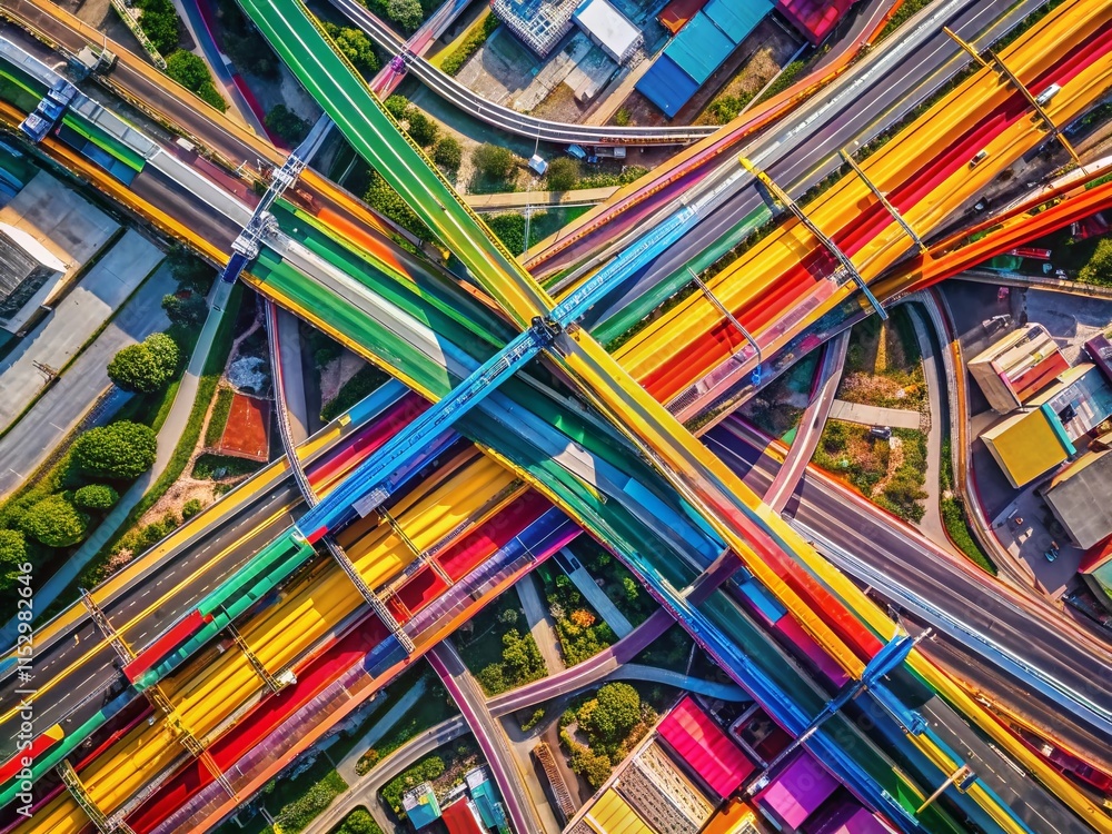Poster aerial view abstract geometric multicolored intersecting lines - colorful pattern design