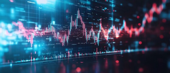 Global finance background with a complex web of trading lines, candlestick patterns, and futuristic digital visuals illustrating international markets