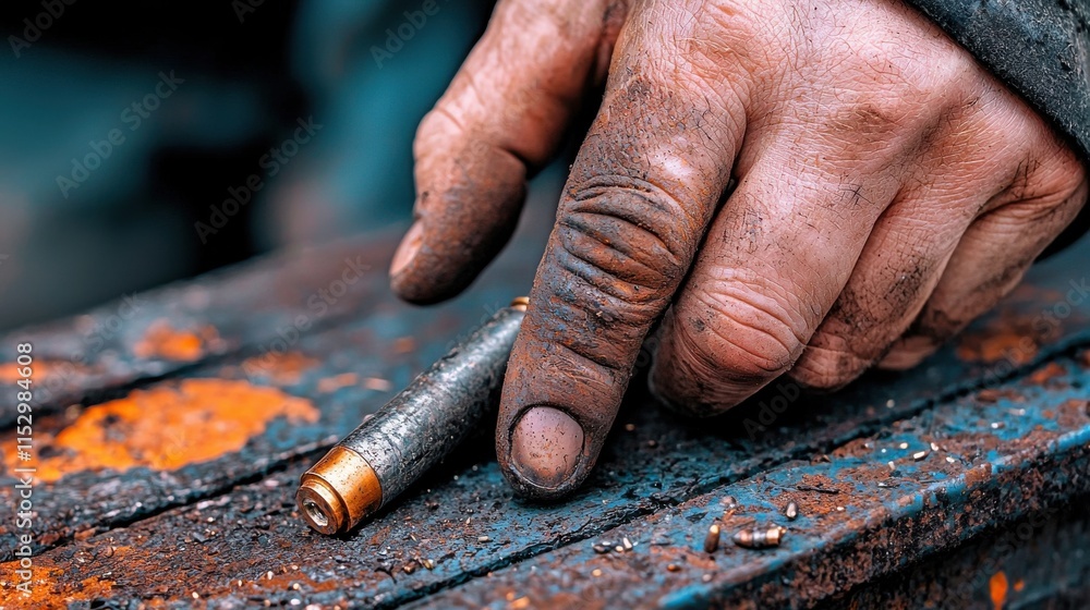 Poster close up of mechanic s hands working with tools in garage workshop