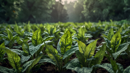 Mesmerizing Optical Illusions of Green Tobacco Fields A Watercolor Art Depicting Post-Apocalyptic