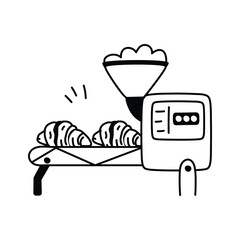 A conveyor belt system used in a bakery or food processing plant for croissants