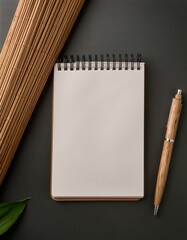 Eco-Elegance: Spiral Notepad with Bamboo Pen Mockup