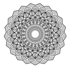 This beautifully detailed mandala vector features an intricate, symmetrical design with geometric and floral elements radiating from the center. The carefully crafted pattern incorporates elements 
