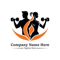 Fitness logo, Gym logo design template, with silhouettes of bodybuilders