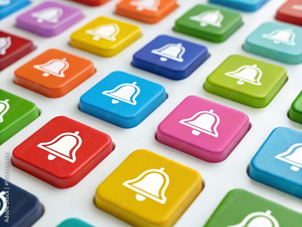 Poster aerial view of colorful notification bell buttons - flat design elements for app ui