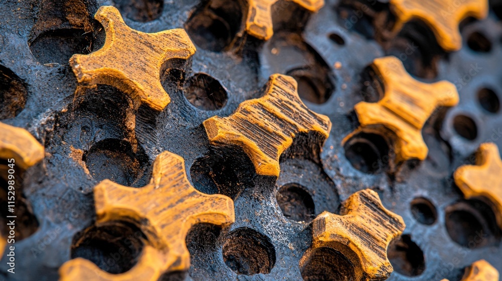 Poster intricate gears and cogs in rustic industrial texture background
