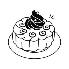 Black and white line art graphic depicts a traditional moon cake, a popular Asian dessert