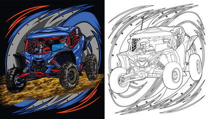 Obraz premium Outline blue truck splash, isolated on a black background, for t-shirt design, print, and business, purposes.