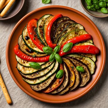Colorful Escalivada with Herb Garnish