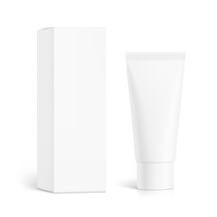 Blank plastic tube with box mockups. Vector illustration isolated on white background. Can be use for your design, advertising, promo and etc. EPS10.	