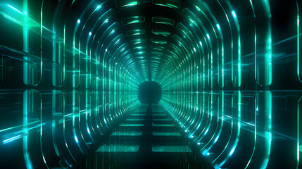 Digital green 3d tunnel geometric abstract graphics poster background
