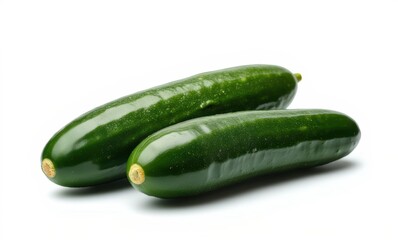 Two fresh green zucchinis on white background