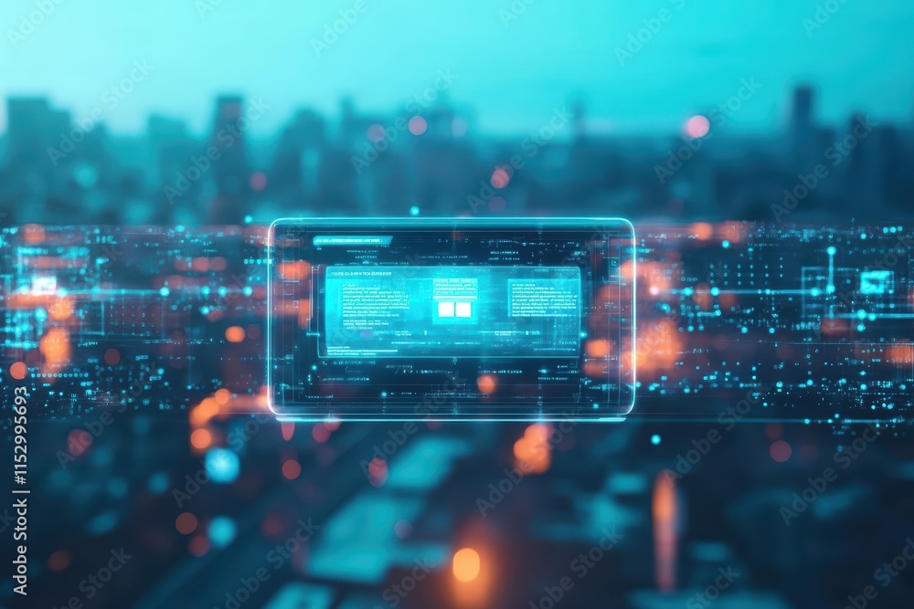 Aufkleber a futuristic wearable device displaying holographic notifications in an urban setting