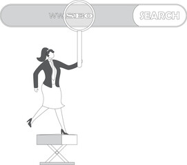 Search engine Businesswoman, Search engine optimization concept with magnifying glass
