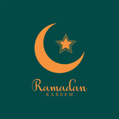 modern ramadan kareem greeting card design vector with crescent moon and star