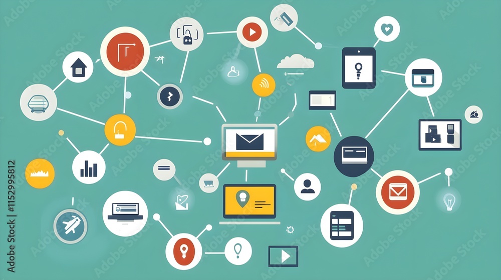 Aufkleber connecting devices and data digital world infographic technology environment abstract viewpoint