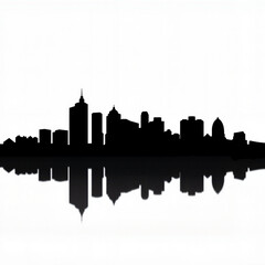 Fototapeta premium Silhouette of a city skyline reflected on water at sunset