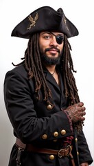 Naklejka premium Pirate captain with eye patch and dreadlocks on white background