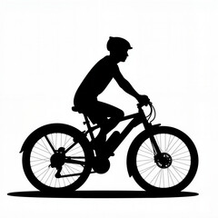 Fototapeta premium Silhouette of a cyclist riding a mountain bike on a plain background during daylight
