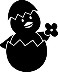 Chick sitting in an eggshell silhouette.  Isolated Easter chick icon. Transparent background. © 素真 莊