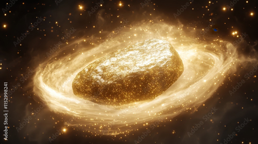 Poster cosmic phenomenon floating pebble in swirling mist outer space digital art celestial dreamlike