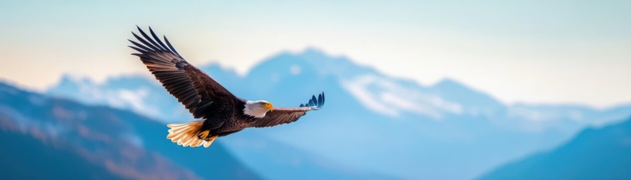 A soaring eagle flying high above mountains, representing the vision and drive to achieve one s goals