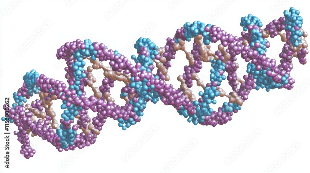 Poster a colorful, 3d representation of a dna double helix, showcasing its twisted structure and molecular 