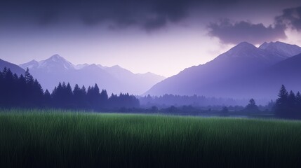 Serene Twilight Meadow in the Mountain Valley