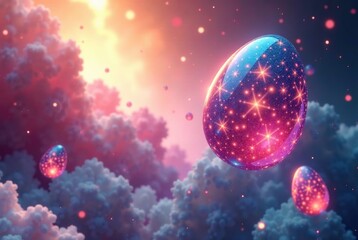 Floating Eggs, Surreal Flight, Abstract Eggs,  Celestial Eggs,  Egg-Shaped Objects in the Air